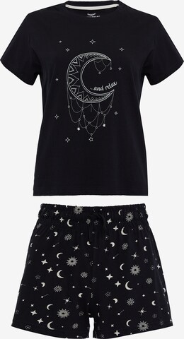 Threadbare Short Pajama Set 'Zen' in Black: front