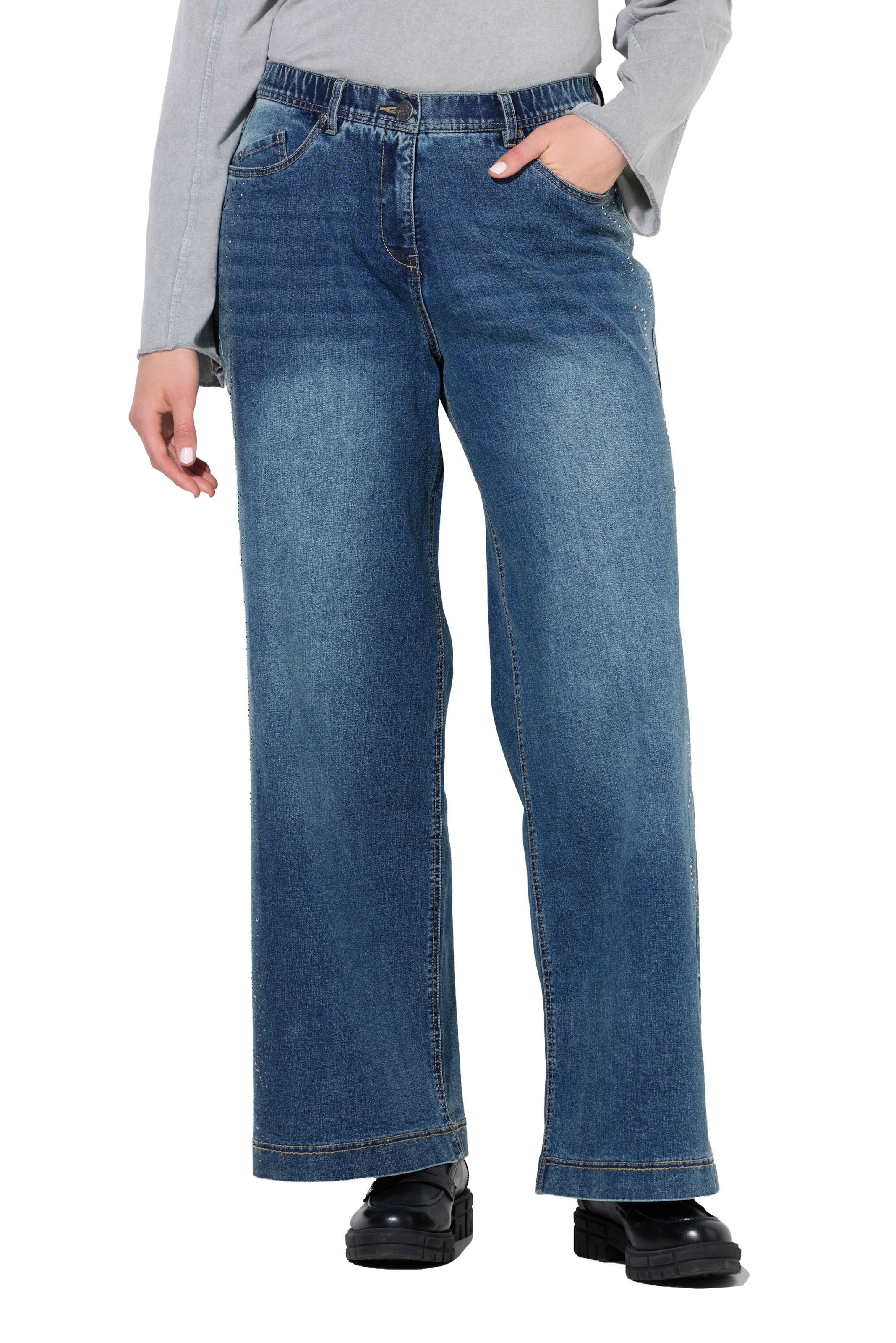 Ulla Popken Wide leg Jeans in Blauw: voorkant