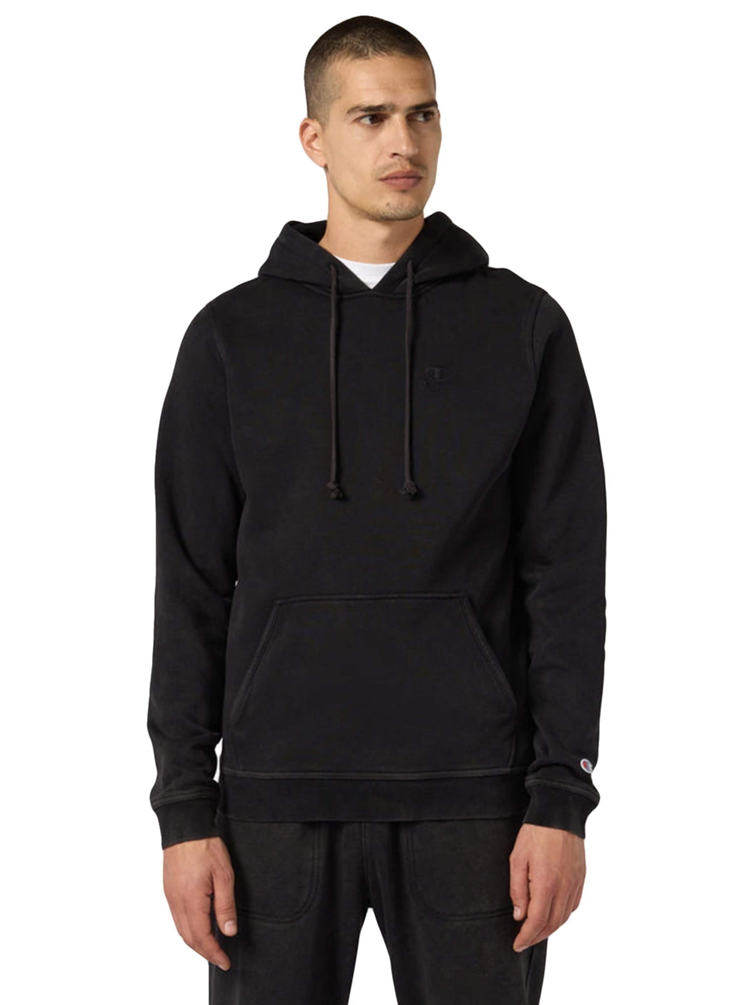 Felpa 'HOODED SWEATSHIRT BLACK' di Champion in nero: frontale