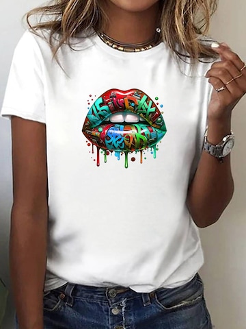 RMK Shirt 'Lippen Kussmund Graffiti' in White