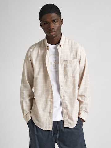 Pepe Jeans Regular fit Button Up Shirt 'PATTISON' in Beige: front