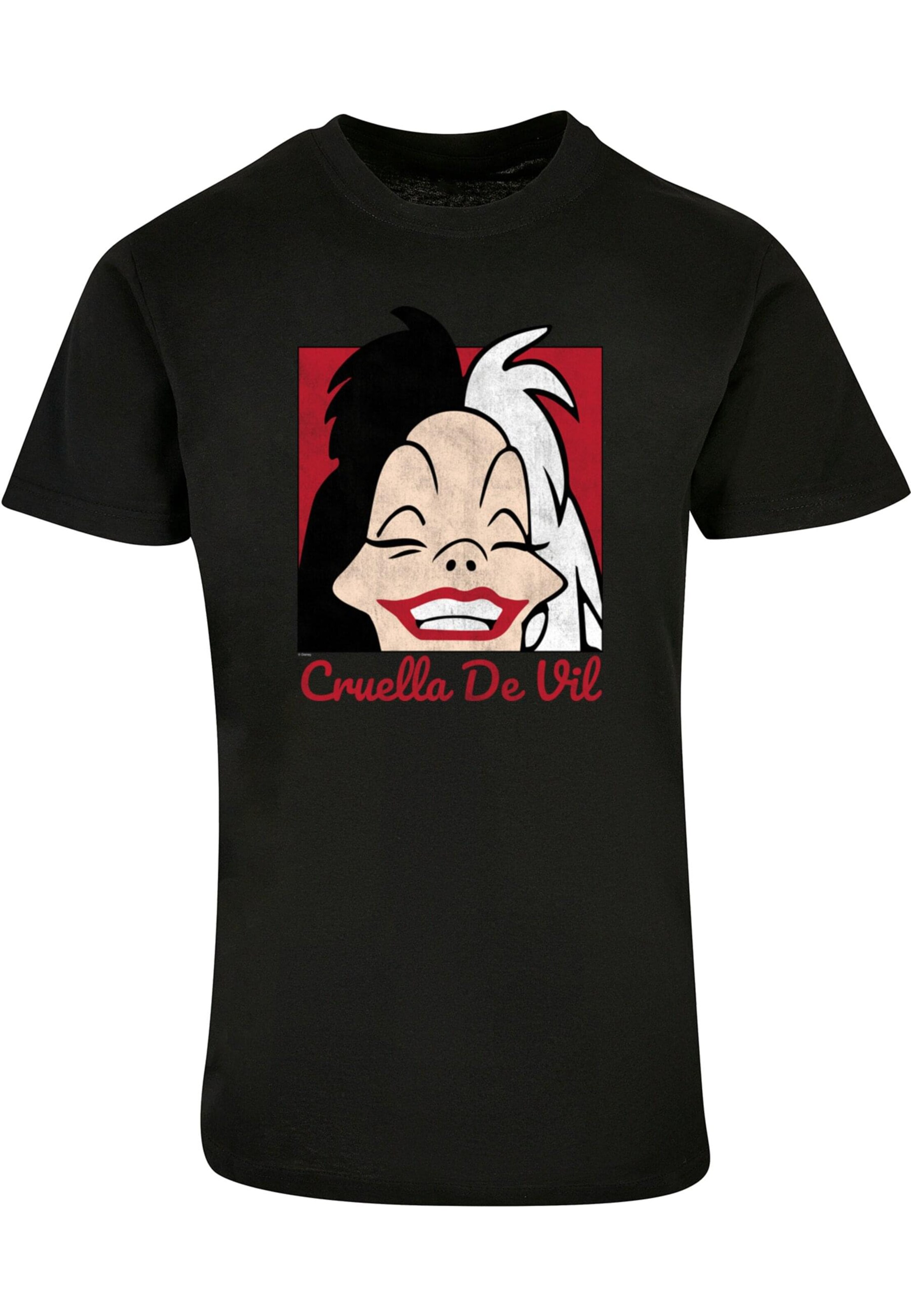 ABSOLUTE CULT Shirt '101 Dalmations - Cruella De Vil Head' in Zwart: voorkant