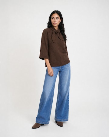 Smith&Soul Kurzarm-Pullover mit Schalkragen in Braun