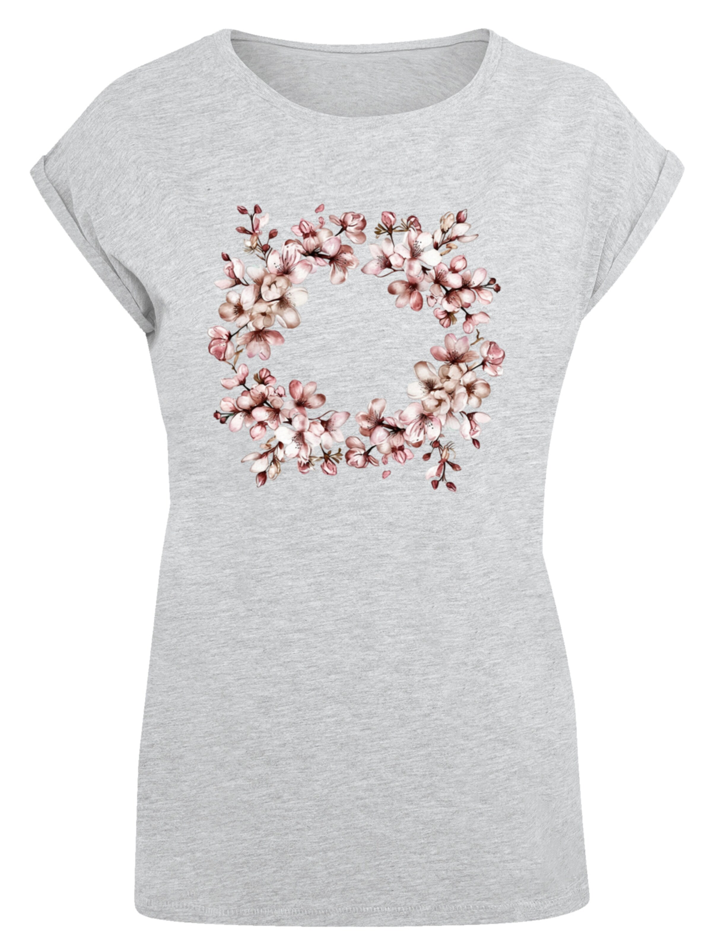 F4NT4STIC T-Shirt 'Rosa Frühlings Blumenkranz Dekor' in Grau: Vorderseite