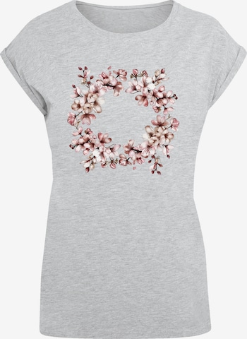 F4NT4STIC T-Shirt 'Rosa Frühlings Blumenkranz Dekor' in Grau: Vorderseite