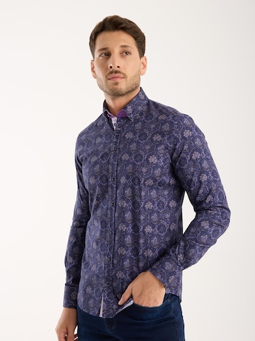 7Camicie - Ajuste estrecho Camisa de negocios 'Donatello Poplin' en azul