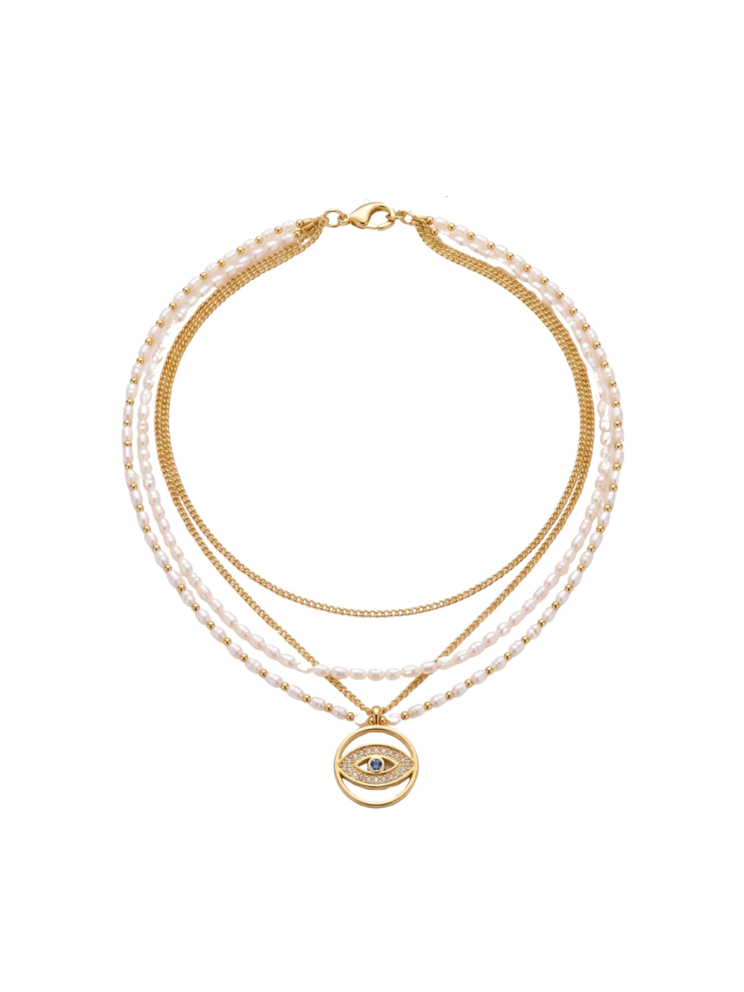 THE GEM STORIES JEWELRY Necklace 'Eye Necklace with petit pearl' in Gold: front