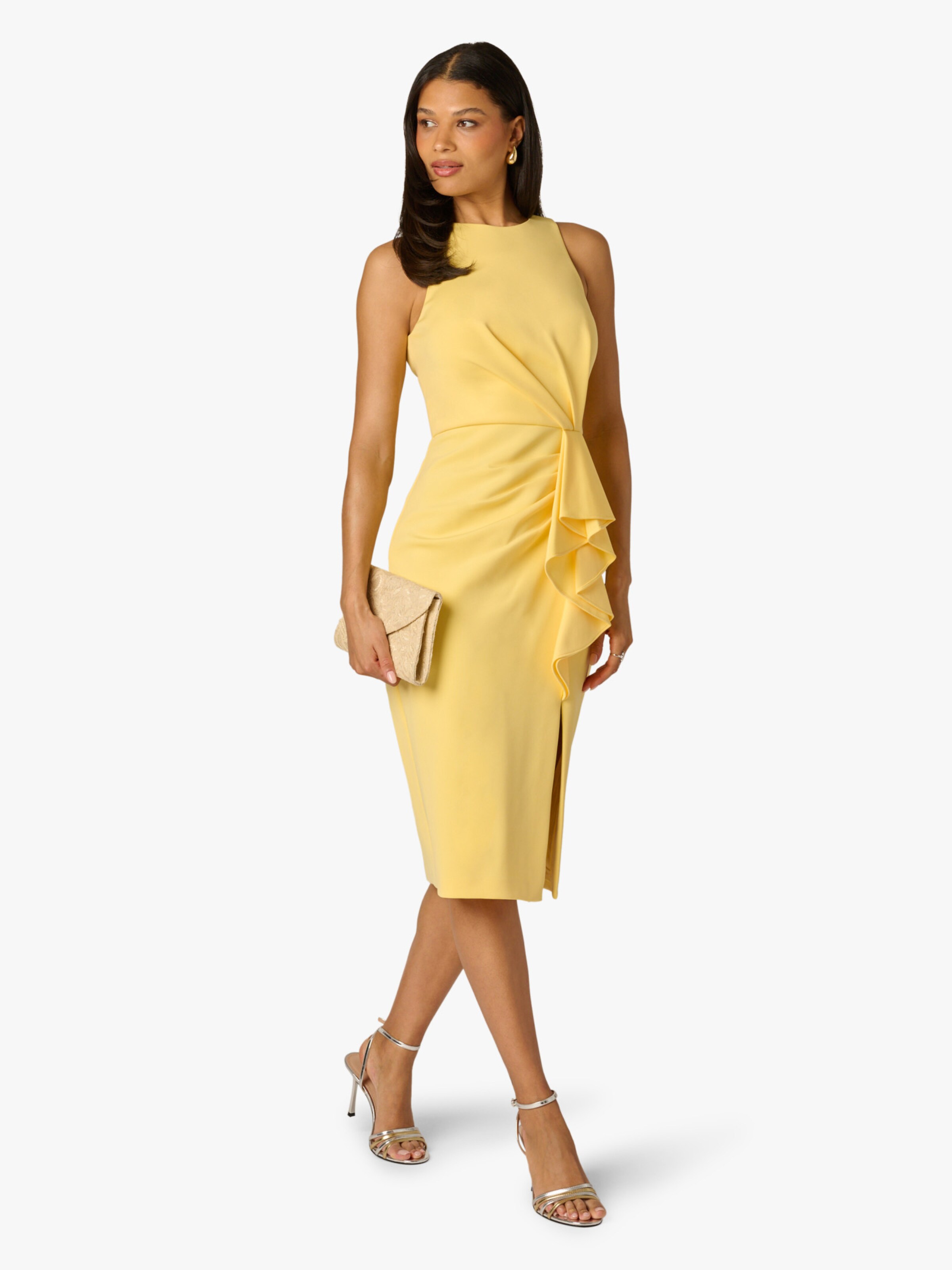 Adrianna Papell Jurk 'Halter Ruffle Midi Dress' in Geel
