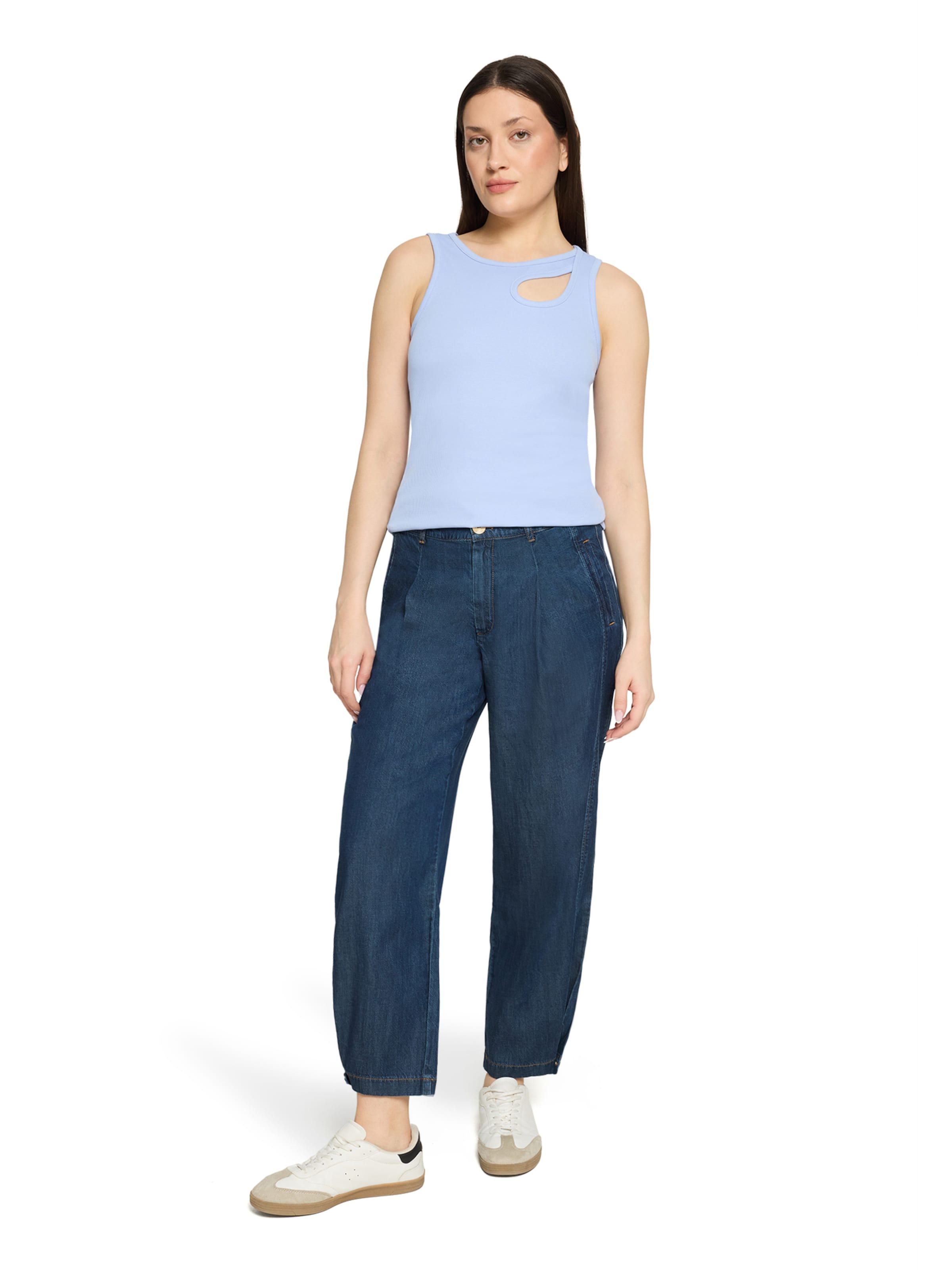 Cartoon Basic-Top mit Rundhalsausschnitt in Blau