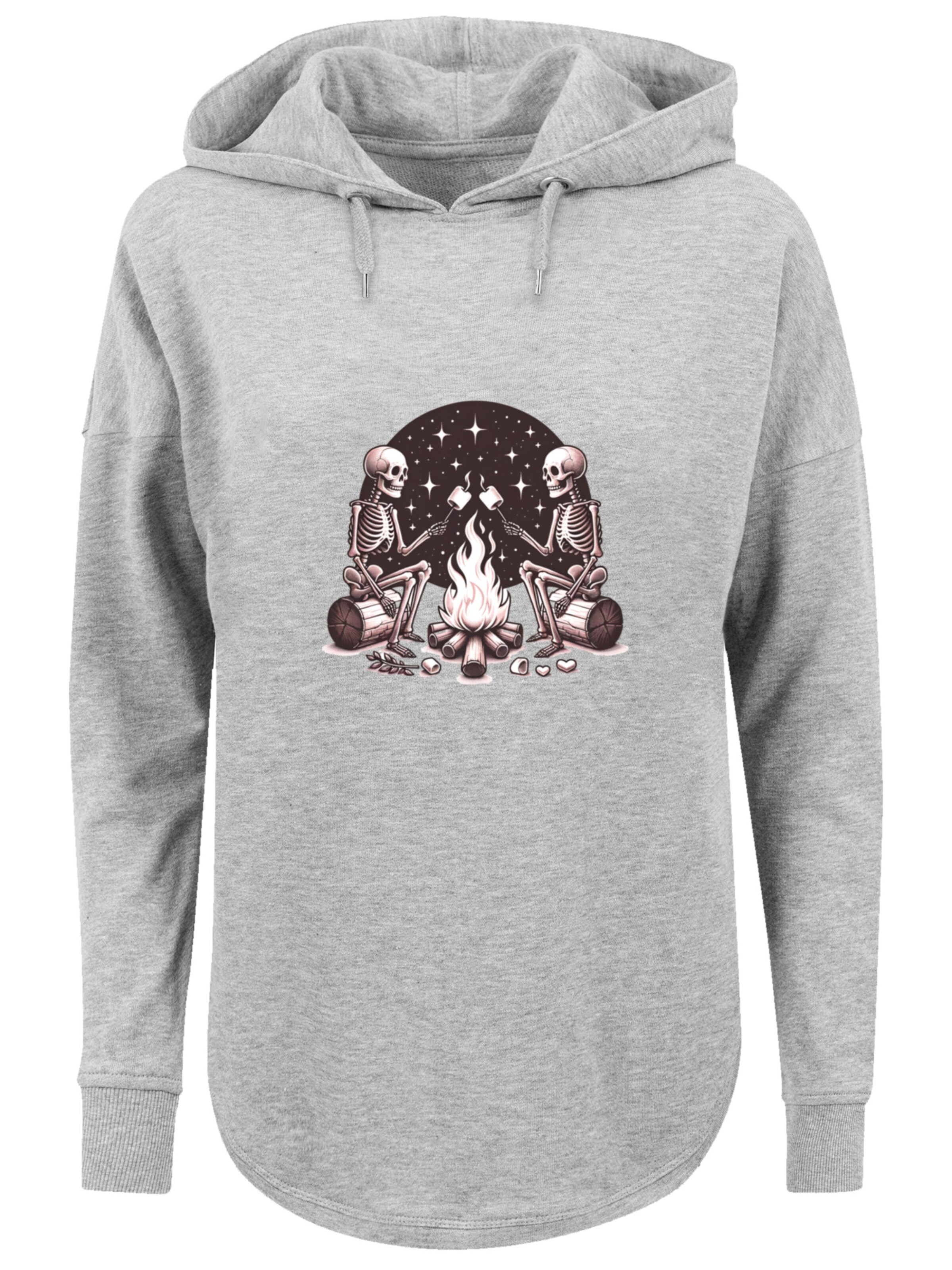 F4NT4STIC Sweatshirt 'Skelette Lagerfeuer Marshmallow' in graumeliert / schwarz / weiß, Produktansicht