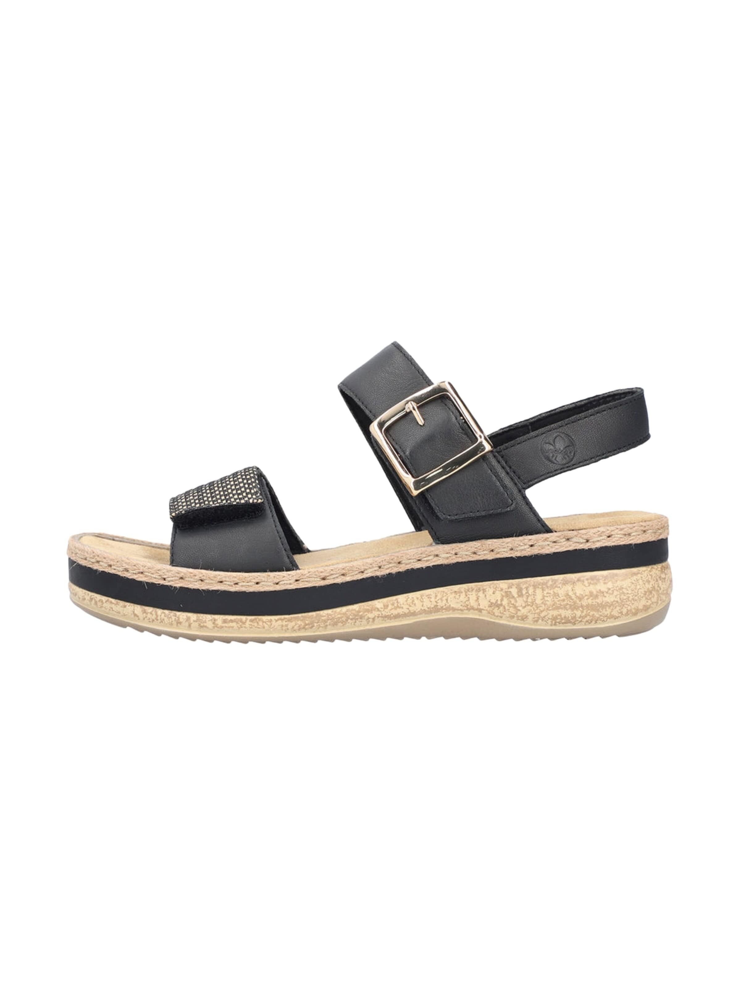 Rieker Sandały 'Rimo-Sandalen aus Leder mit Keilabsatz' w kolorze czarny: przód