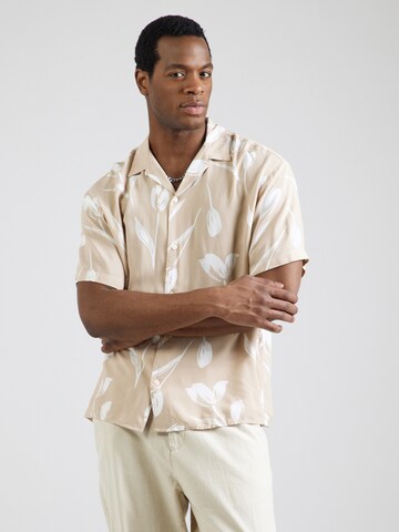 JACK & JONES Comfort fit Overhemd 'JJEJeff Charge' in Beige: voorkant