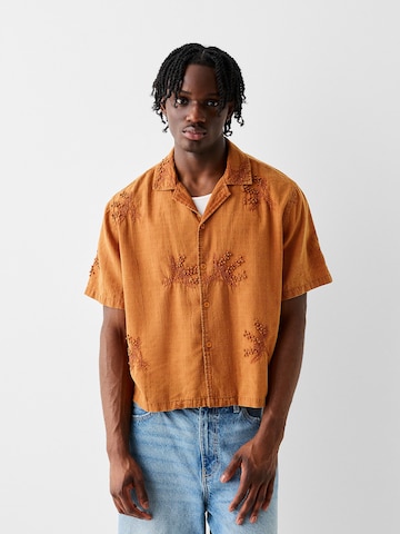 Bershka Regular fit Риза в оранжево: отпред