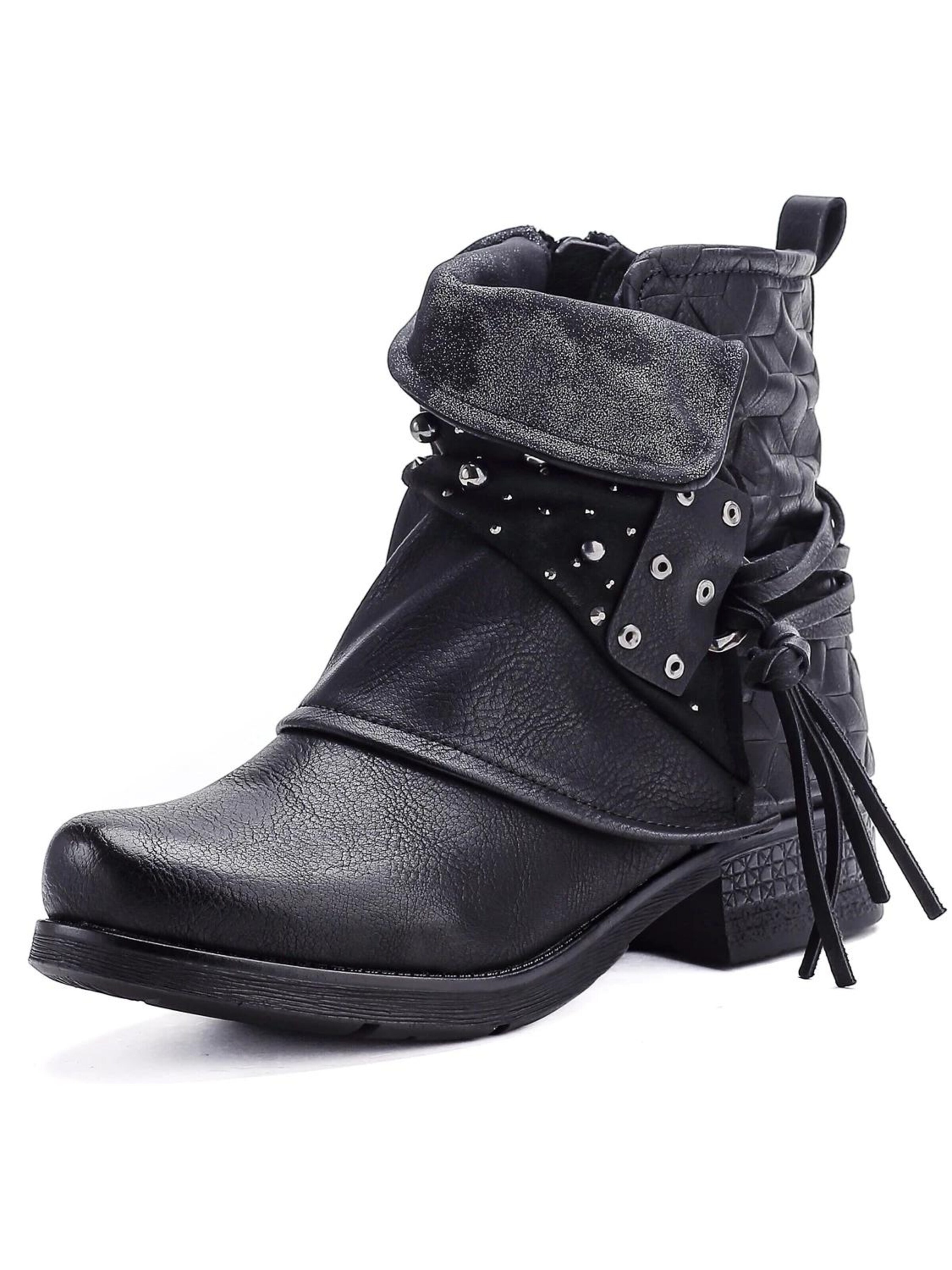 Pogolino Boots 'Damen Boots Nieten Biker Stiefeletten ST20' in Black: front