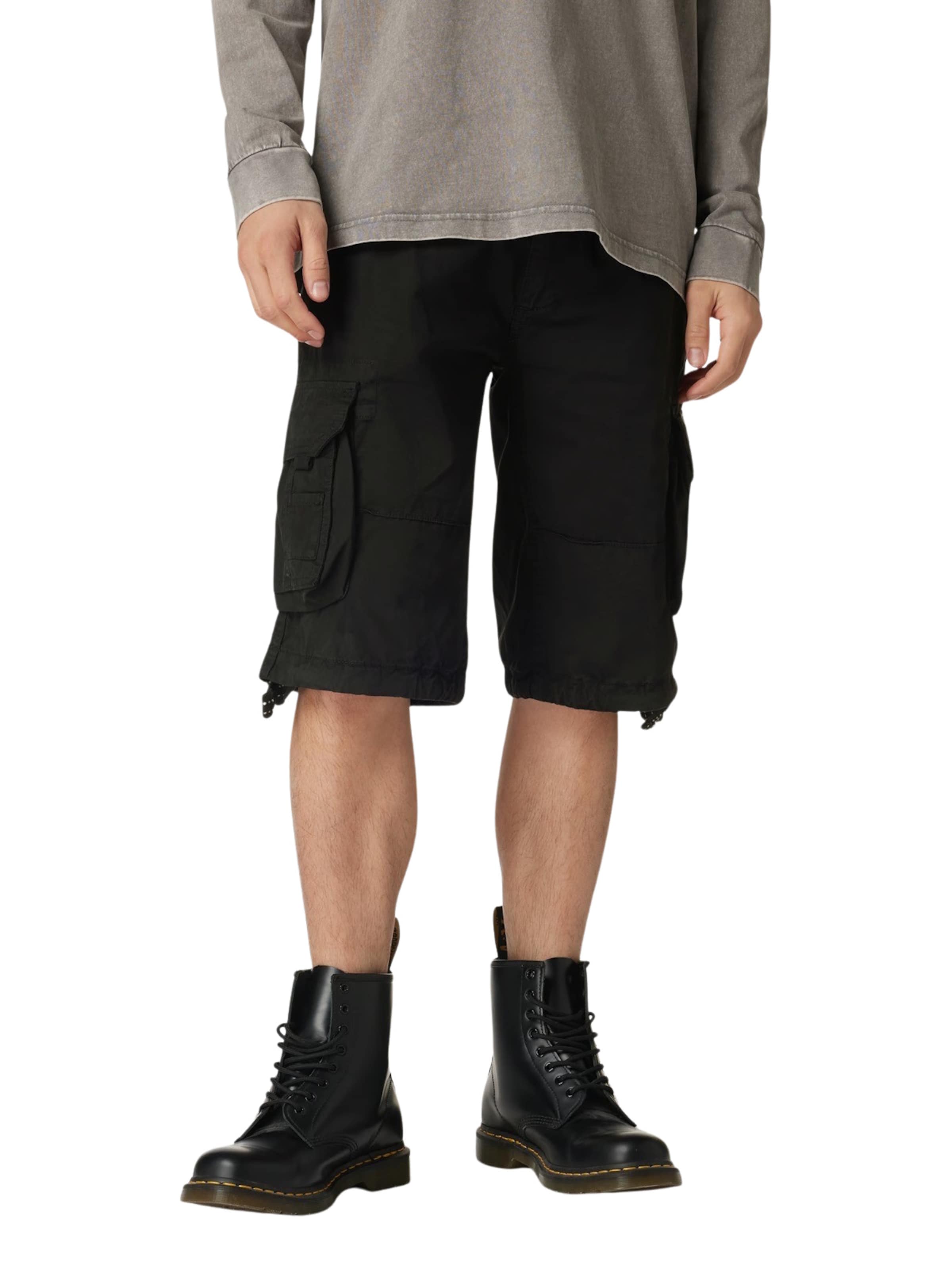 ALPHA INDUSTRIES Szabványos Cargo nadrágok 'Jet' - fekete: elől