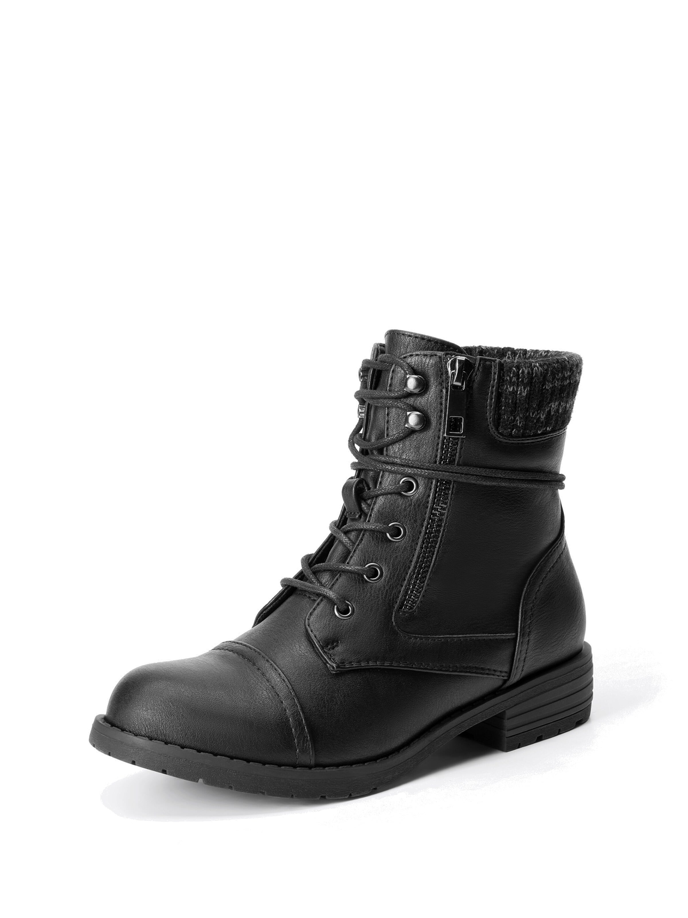 Dream Pairs Lace-Up Ankle Boots in Black: front