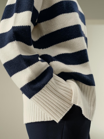 Lilysilk Pullover 'Wolle-Kaschmir Gestreifter Oversize Pullover'‌‌ in Weiß