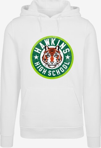 Sweat-shirt 'Stranger Things Hawkins Tiger Circle Netflix TV Series' F4NT4STIC en blanc : devant