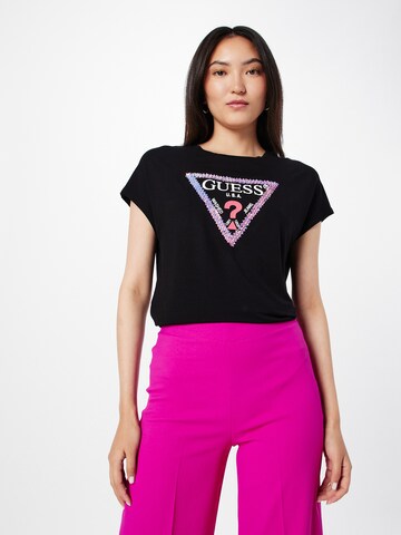 GUESS - Camiseta en negro: frente