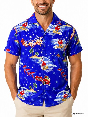 Regular fit Camicia 'Christmas Surf Santa' di King Kameha in blu