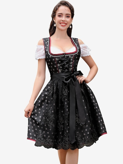 KoJooin Dirndl 'Damen Dirndl 3-teiliges Set,Blumenmuster Jacquard Spitzen Schürze Kleid, Bayerisches Oktoberfest' in 34 in Black, Item view