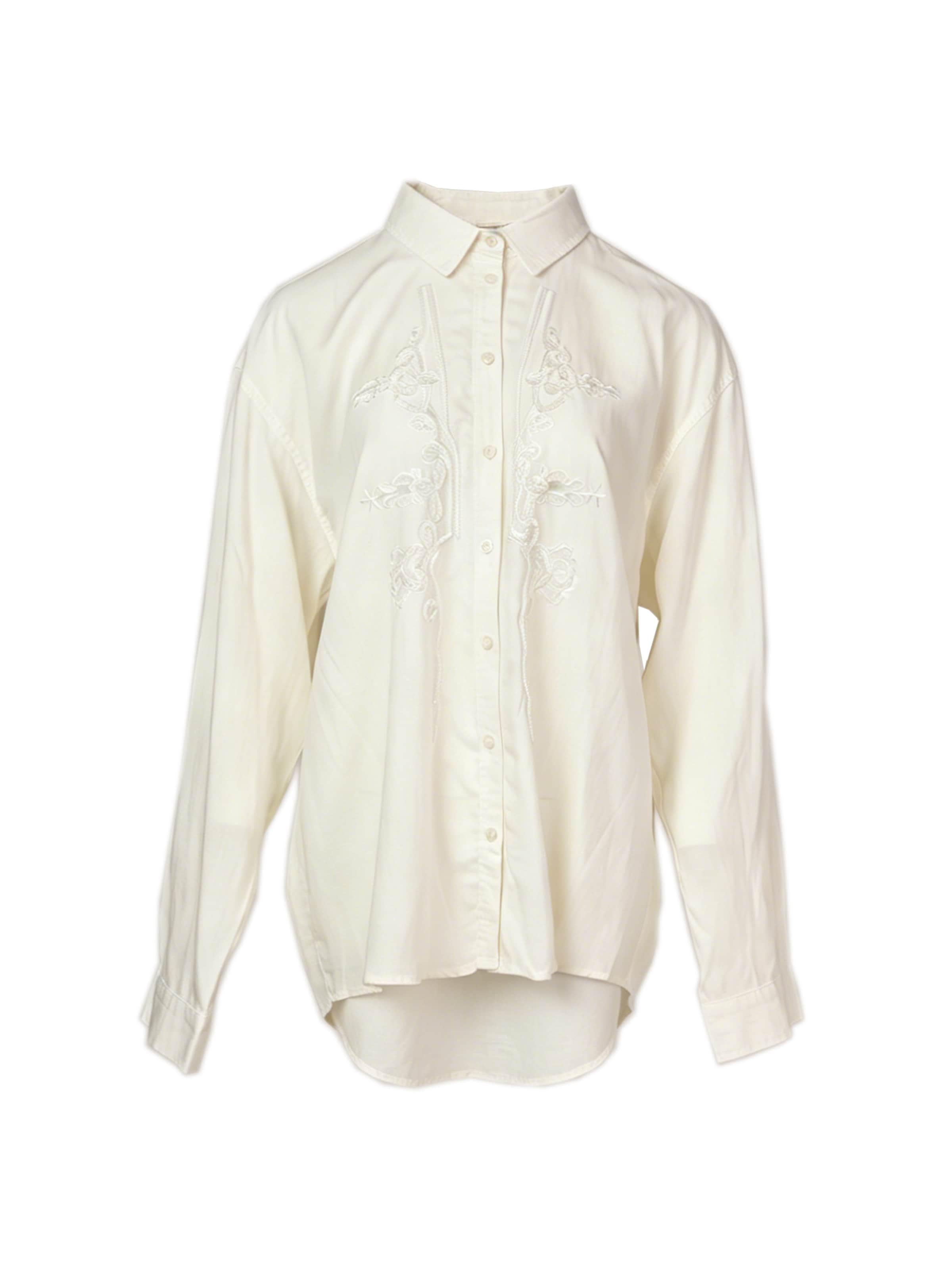 yoligex Shirt 'Oversize-Leinenbluse mit floraler Stickerei und Perlendetails' in White: front