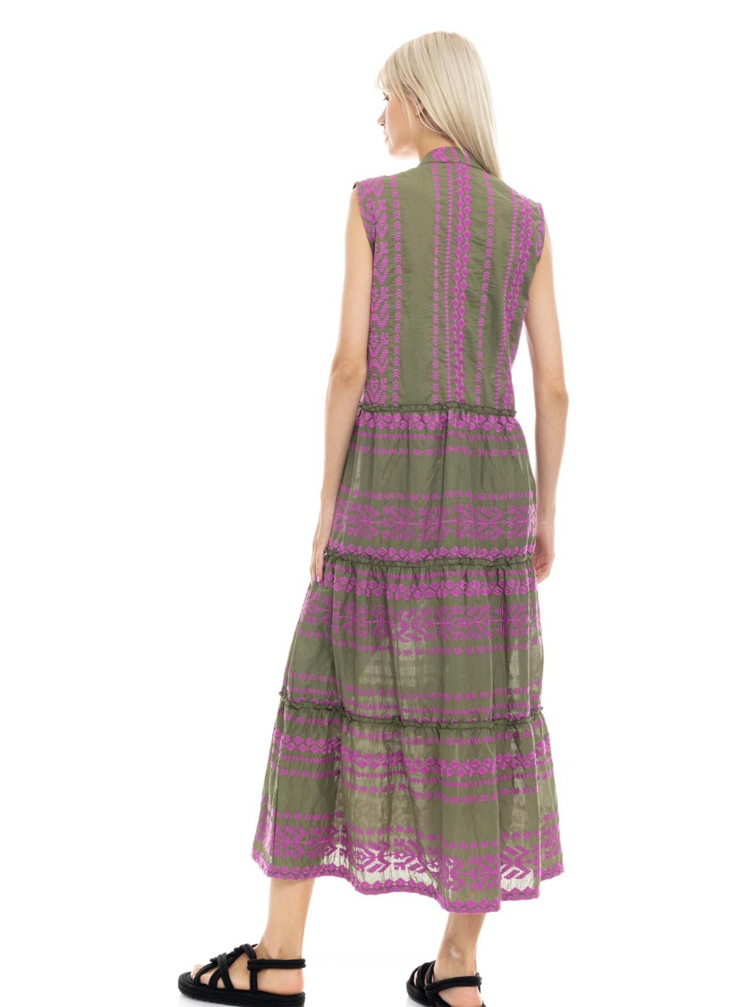 Pink Label Καλοκαιρινό φόρεμα 'BEACHWEAR LONG EMBRODERY MAGENTA' σε πράσινο