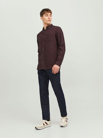 JACK & JONES Slim fit Button Up Shirt 'Classic' in Red