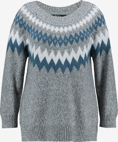 Ulla Popken Pull-over en bleu / gris clair / blanc, Vue avec produit
