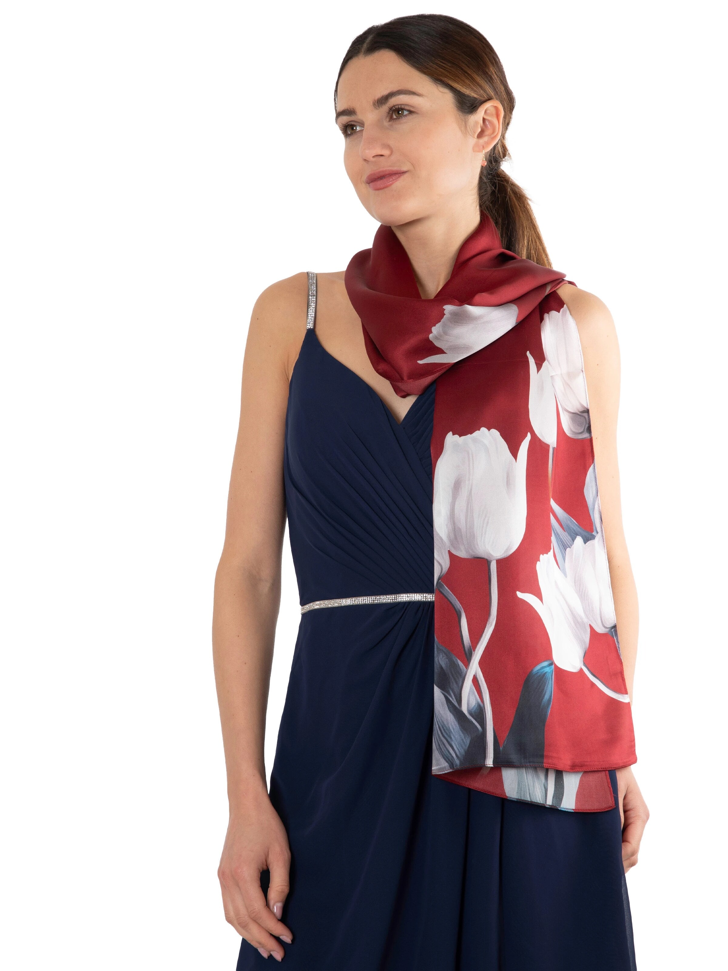 MayTree - Chal 'Seidenschal Tulpen Rot' en rojo: frente