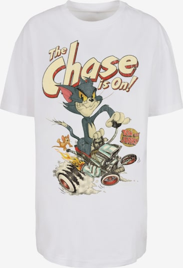 F4NT4STIC T-shirt oversize 'Tom und Jerry The Chase Is On' en jaune pastel / gris basalte / noir / blanc, Vue avec produit