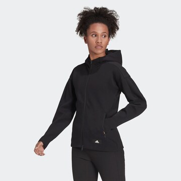 ADIDAS SPORTSWEAR Athletic Zip-Up Hoodie 'Mission Victory' in Black: front