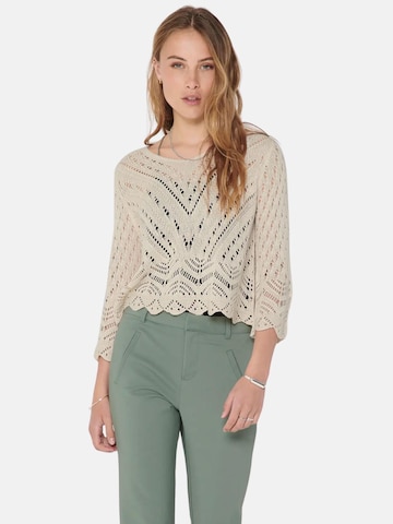 JDY Tröja 'JDY JDYNEW SUN 3/4 CROPPED PULLOVER KNT NOOS MAGLIONCINO' i beige: framsida