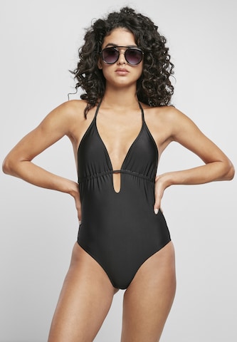 Urban ClassicsTrokutasti Jednodijelni kupaći kostim - crna boja: prednji dio