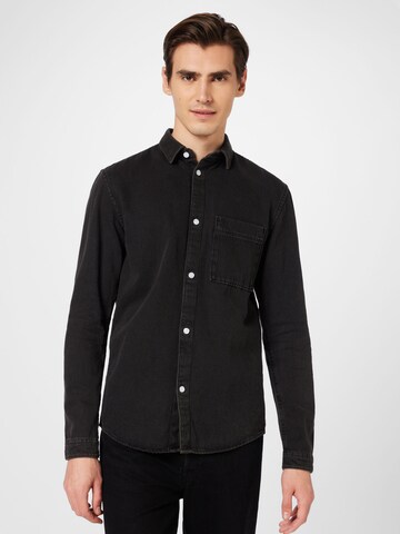 TOM TAILOR DENIM Comfort fit Button Up Shirt in Black: front