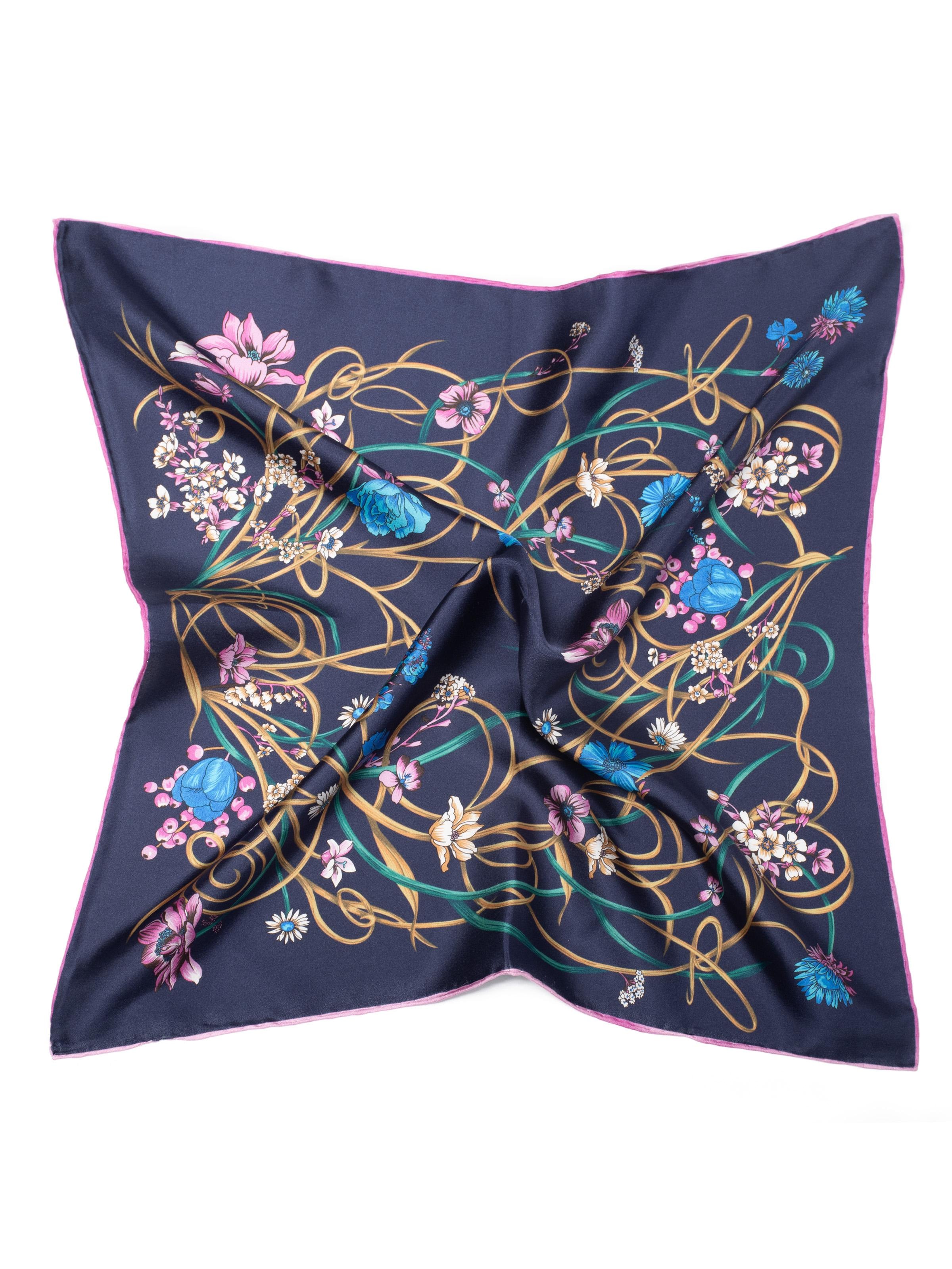 Sciarpa 'Seidentuch handrolliert aus Twill-Seide,  53x53 Royal Garden dunkelblau' di MayTree in blu: frontale