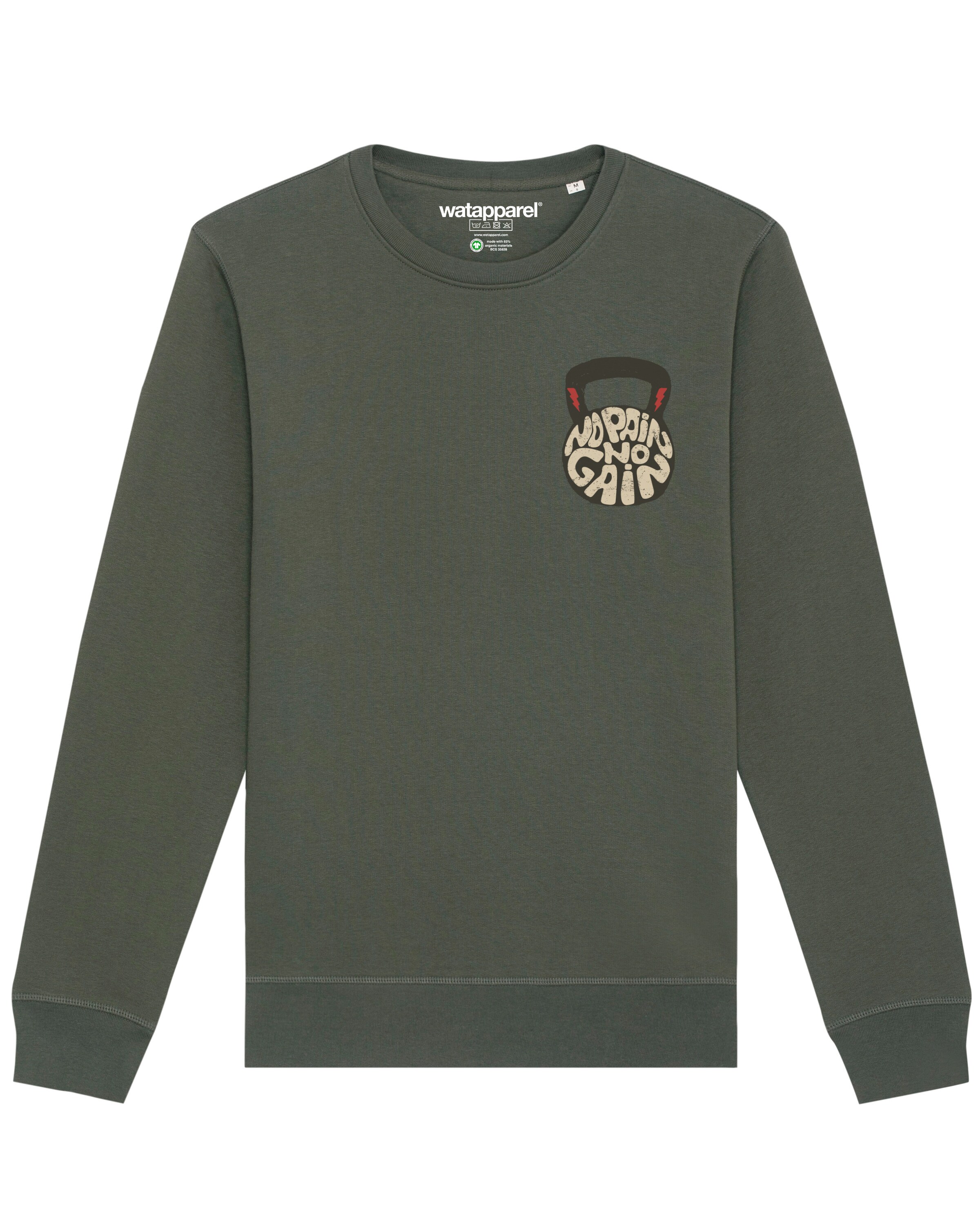 Sweat-shirt 'No Pain, no Gain' Watapparel en vert : devant