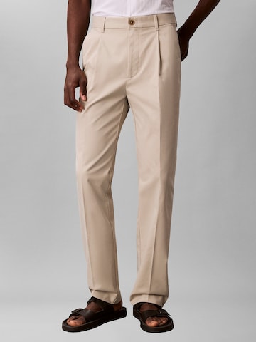 Calvin Klein Regular Pleat-Front Pants in Beige: front