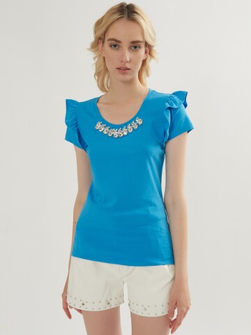 Influencer Shirt 'Precious Fancy' in Blue: front