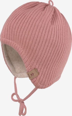 MAXIMO Mütze 'GOTS BABY-Mütze, Rippe Baumwollfleecefutter, Bindeband' in Pink: Vorderseite