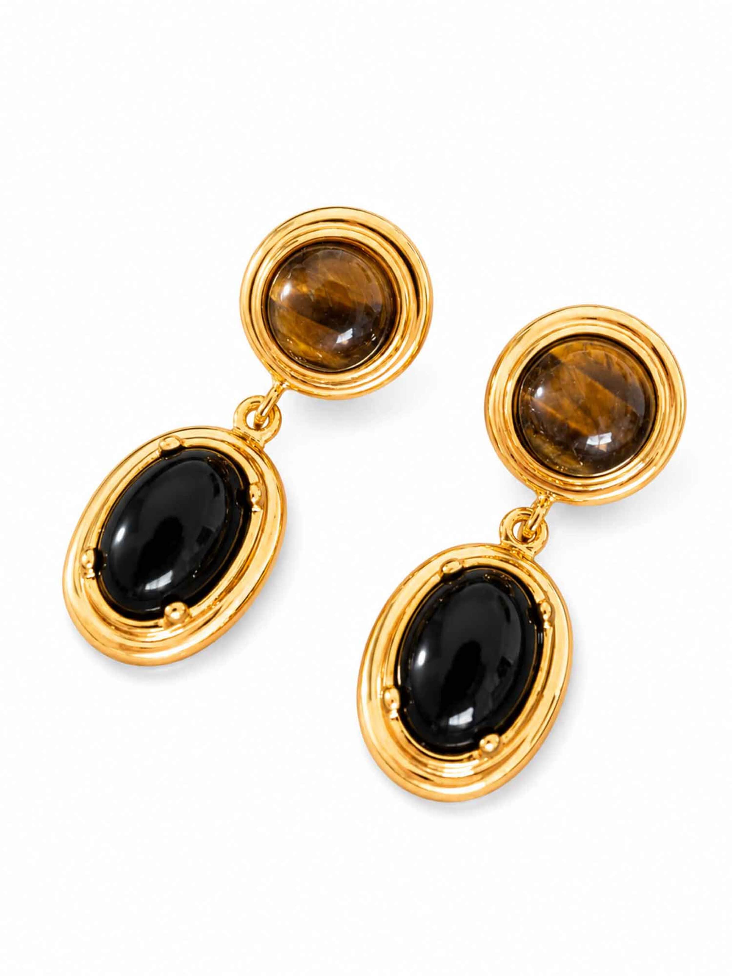 RteRmeNaušnice 'Spectral Tiger Eye & Obsidian Drop Earrings' - zlatna boja: prednji dio