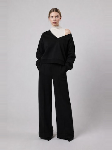 OWN Off With NatureLoosefit Hlače 'Pantalone Palazzo con Risvolto in Interlock Black' - crna boja