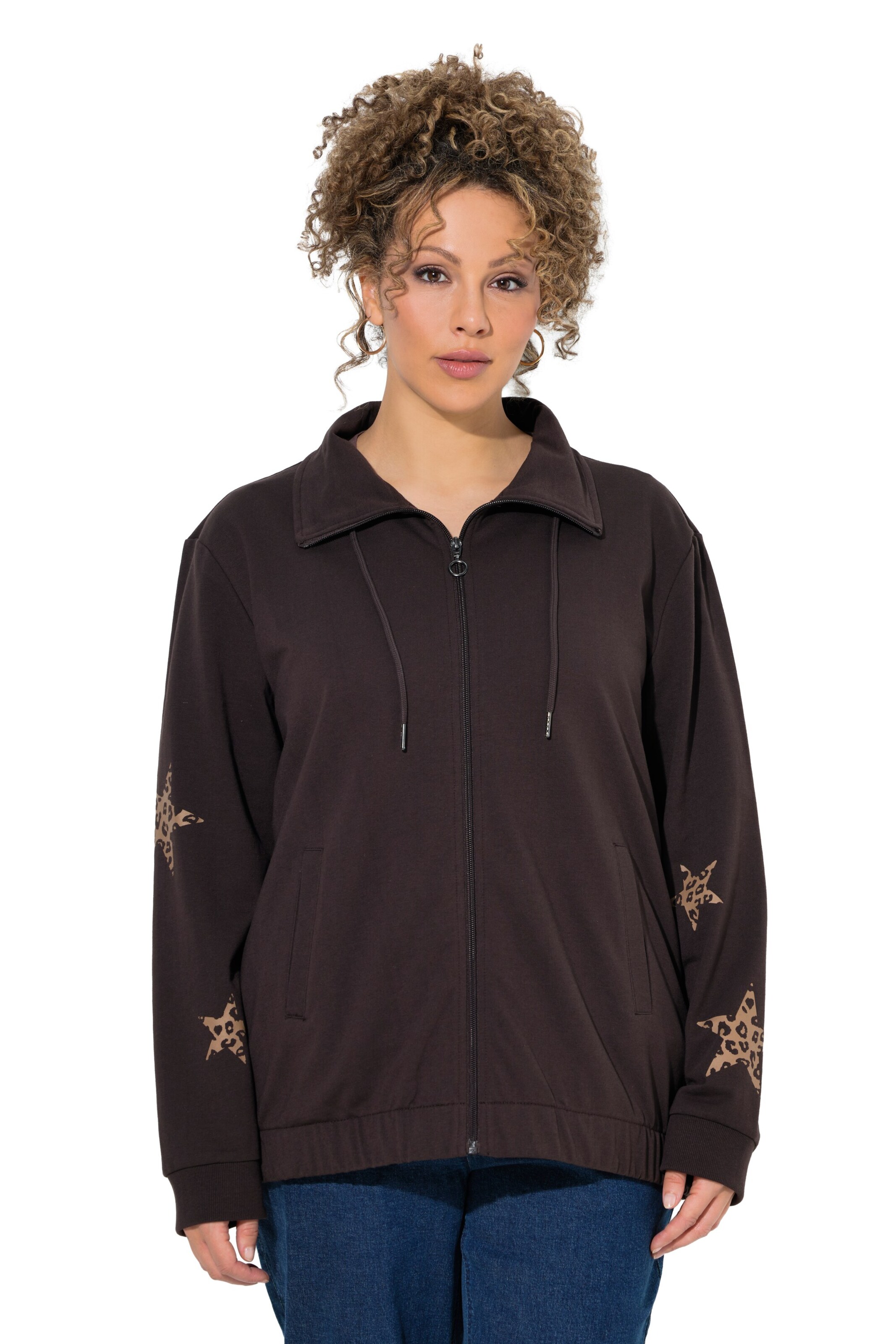 Ulla Popken Sweatvest in Bruin: voorkant