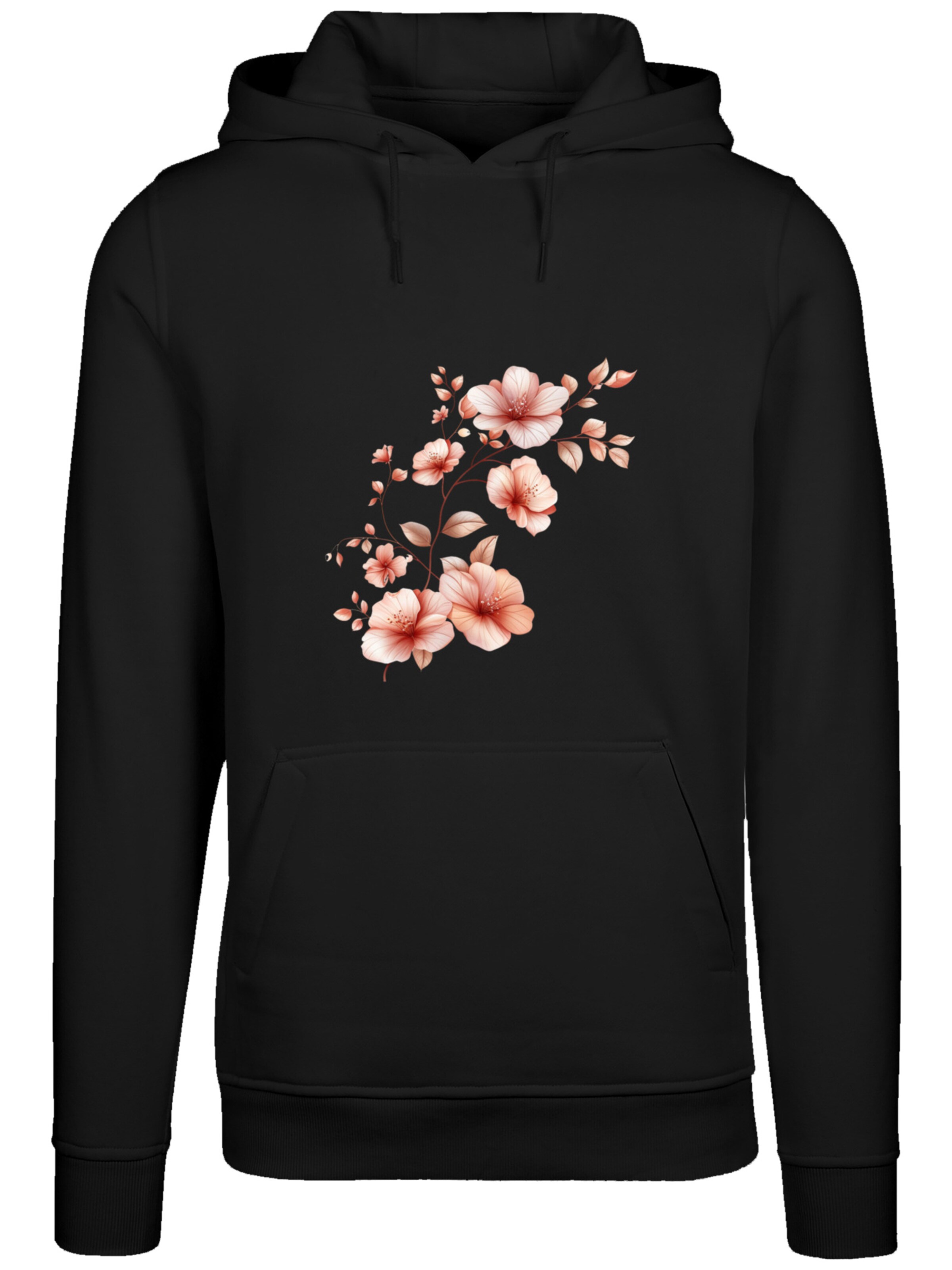 F4NT4STIC Sweatshirt 'Rosa Blumenzweig 3D' in Zwart: voorkant