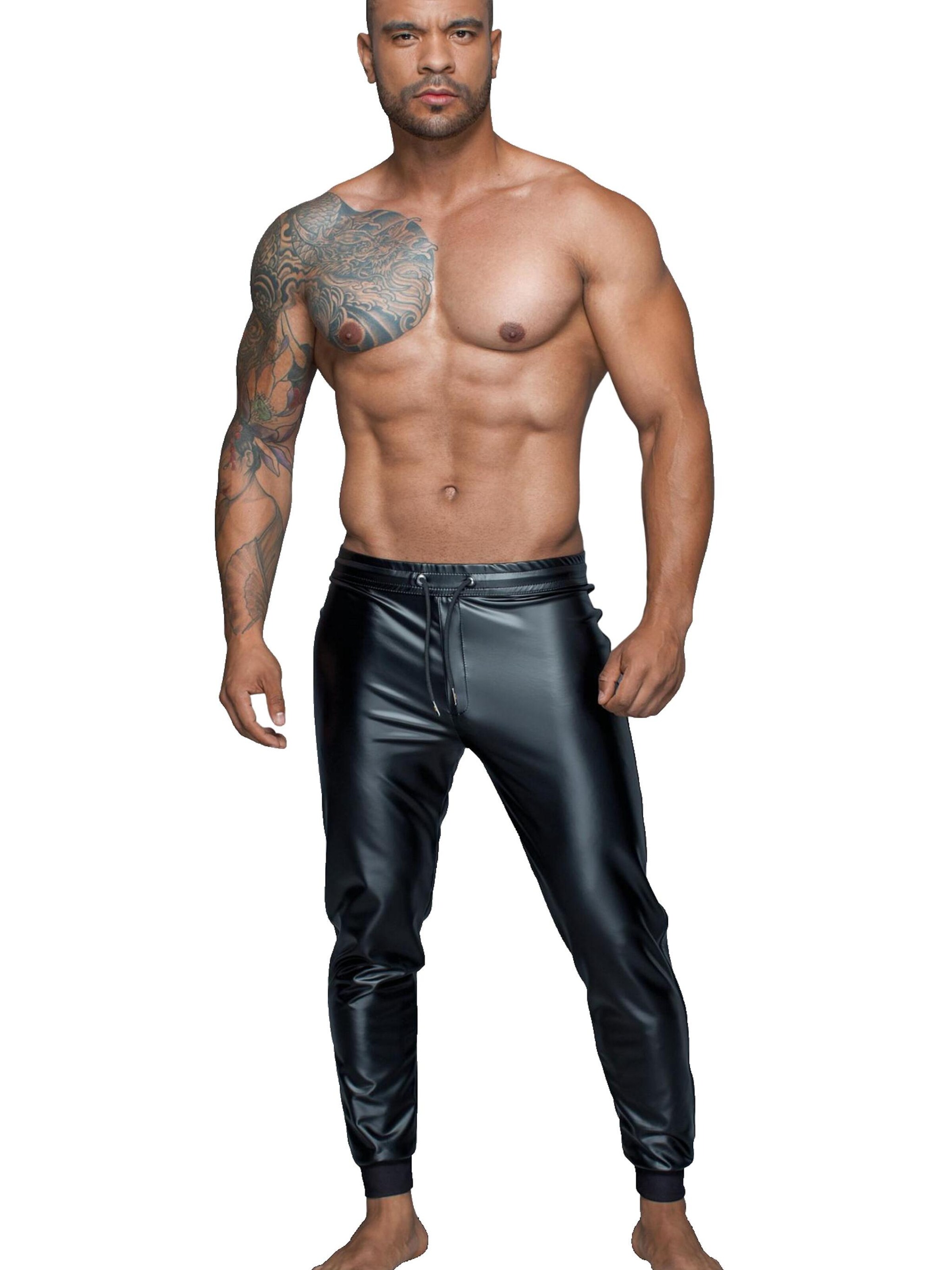 Noir Handmade Regular Pants 'Wetlook-Treggings H063' in Black