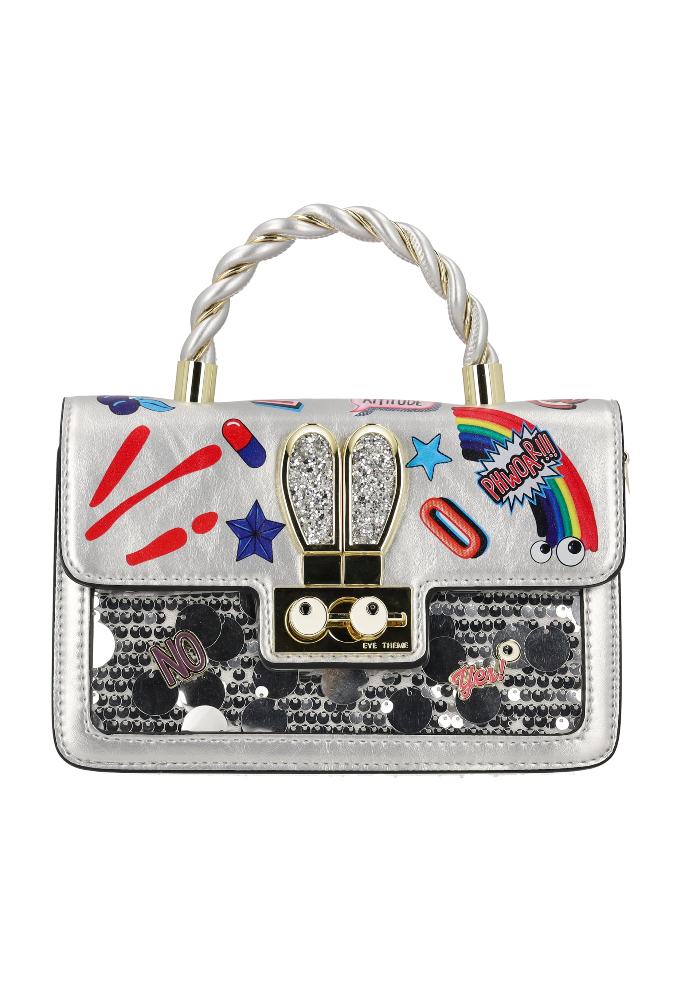 myMo Pop Handtasche 'Pop Eyetheme' in Silber: Vorderseite
