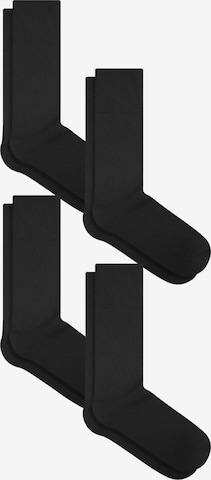 Albero Natur Socks 'Bio-Baumwoll-Socken mit längerem Bündchen - 4er Pack' in Black: front