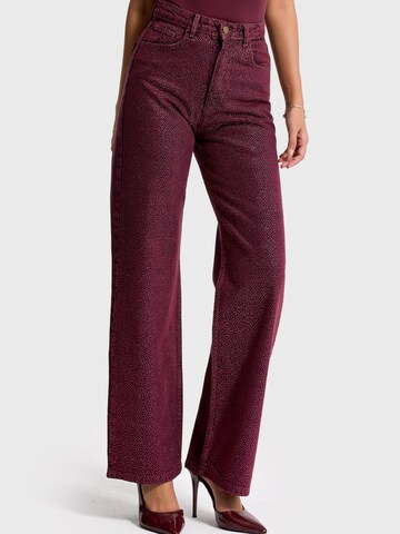 IT'S BASIC Regular Jeans 'RHINESTONE STRAIGHT HIGH RISE JEANS' in Red