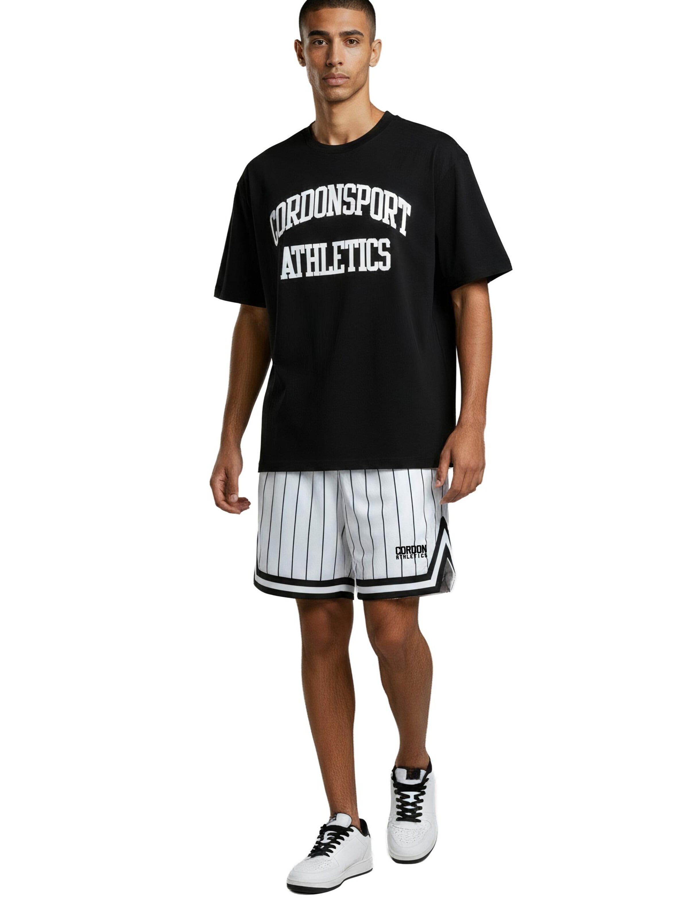 Cordon Sport Regular Workout Pants 'Stripe' in White: front