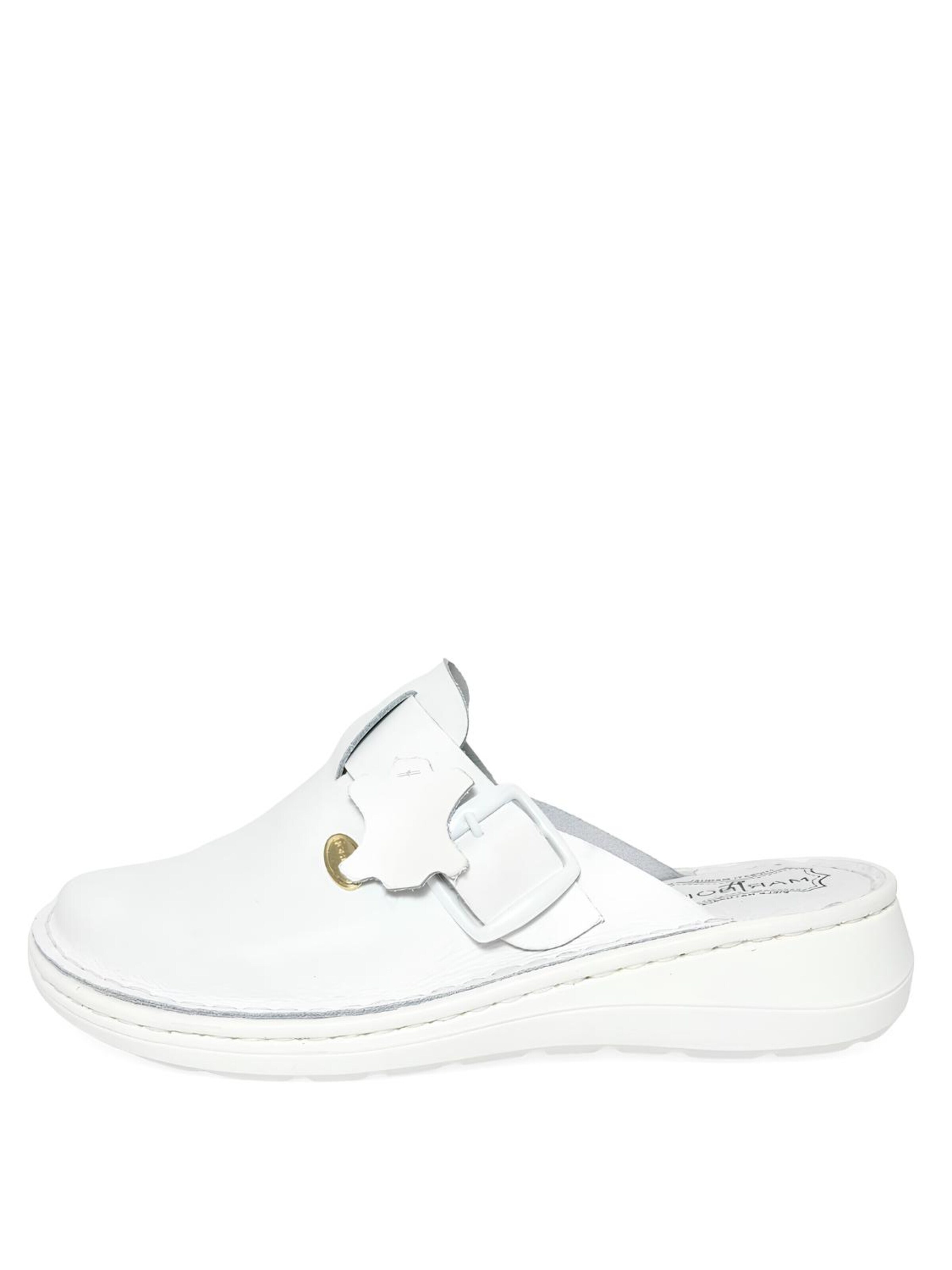 Sabots 'Medical Clogs – Genuine Leather, Hand-Stitched Sole, White' MARIBON en blanc : devant